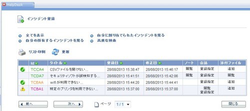 NTRsupport ヘルプデスクのインシデント一覧